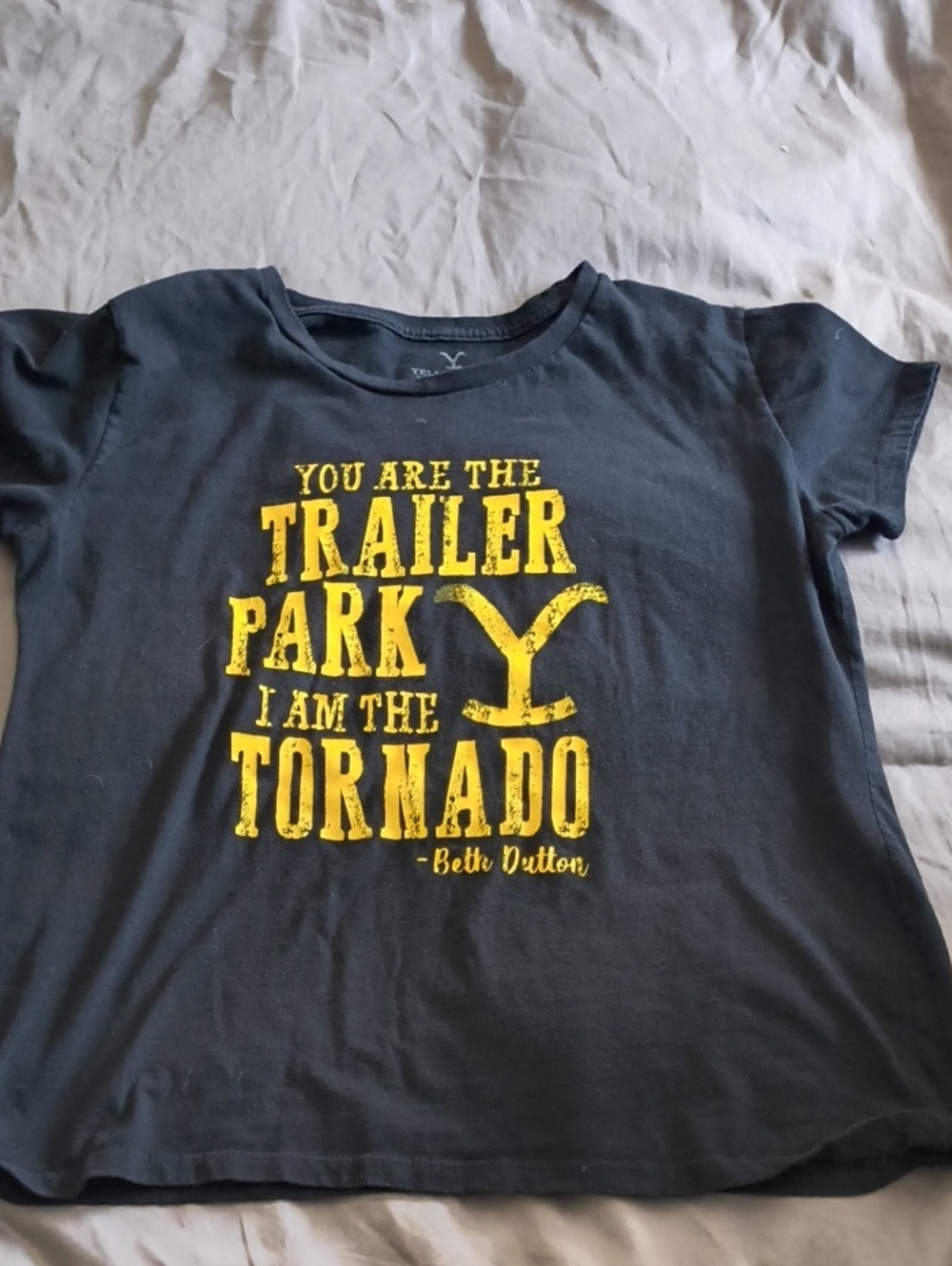 Women's Black Graphic Yellowstone Tee with Yellow Text - Beth Dutton Quote